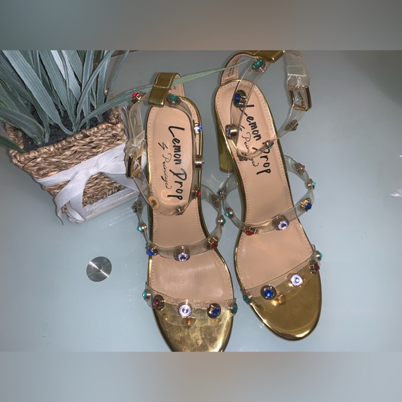 Gold Heeled Sandal with Gems - Picture 4 of 12